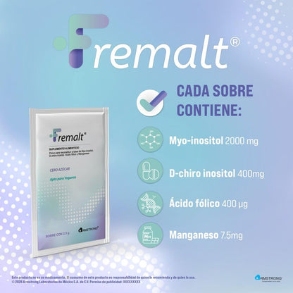 Fremalt Polvo Suplemento Alimenticio en Polvo a Base de Myo-inositol y Acido F?lico, Con 30 Sobres de 2.5 Gr, Para Restaurar las Alteraciones Metab?licas y Reproductivas, Apto para Pacientes