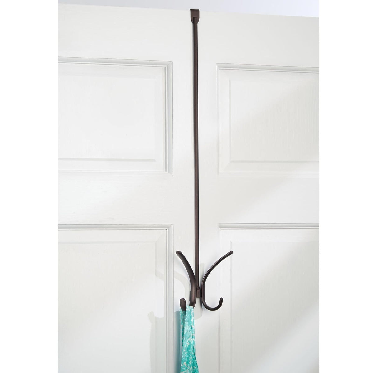 InterDesign 31372 Axis Easy Reach Over Door Organizer Hooks for Coats, Hats, Robes, Clothes or Towels, 2 Dual Hooks, Bronze