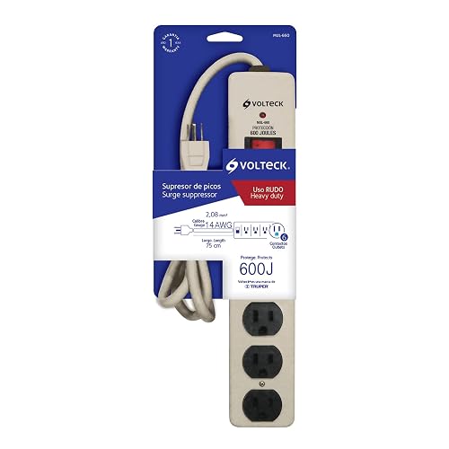 Volteck MUL-660, Multicontacto uso rudo, 6 entradas, supresor, 600 joules