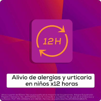 Allegra suspensión pediátrica para estornudos y escurrimiento nasal, 150ml.
