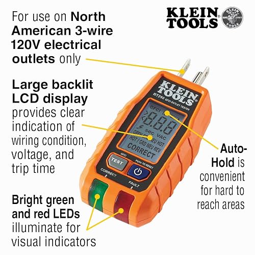 KLEIN TOOLS RT250 | Probador De Tomacorrientes | GFCI | Pantalla LCD