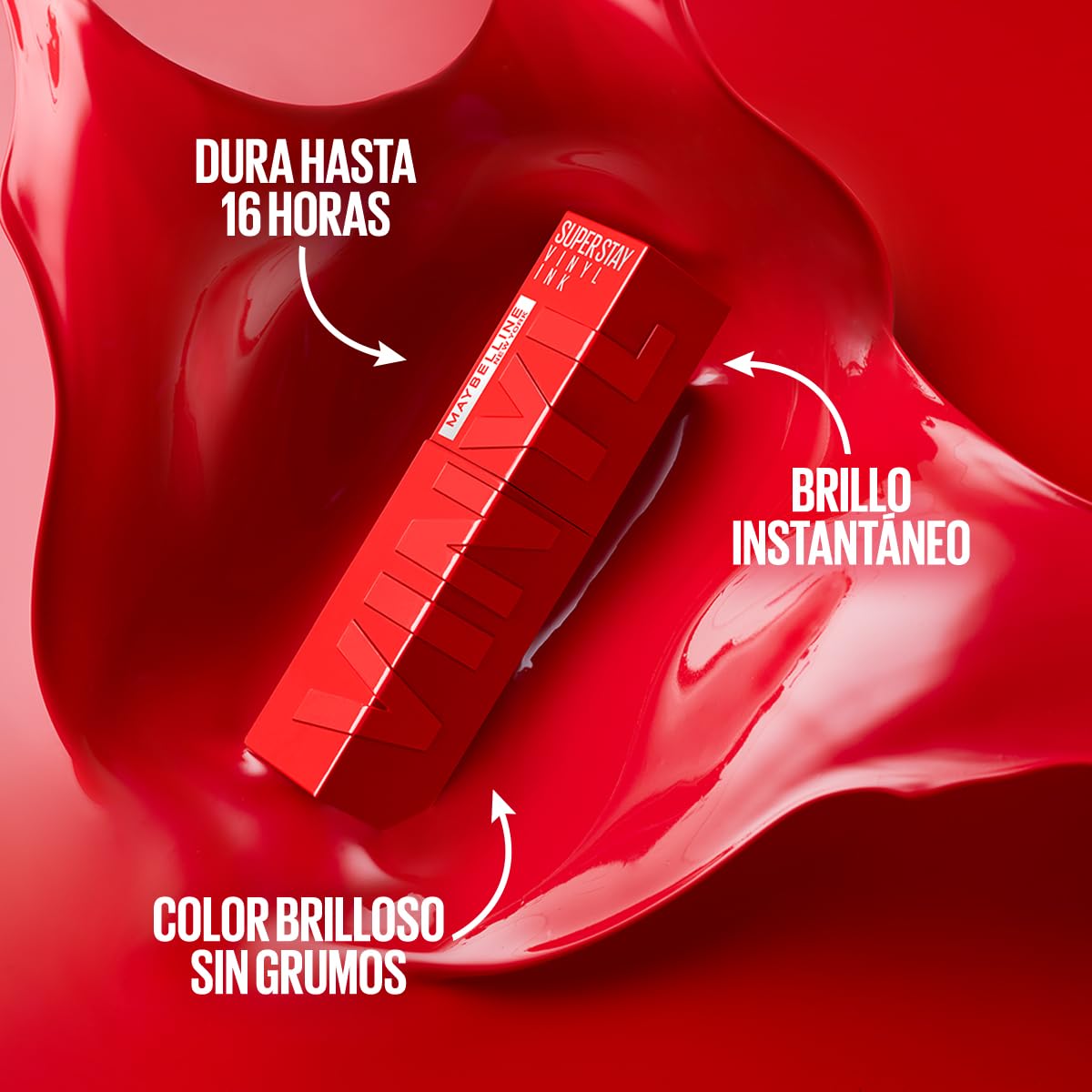 Maybelline Super Stay Vinyl Ink, Labial Líquido de Larga Duración, Efecto Vinilo y Acabado Brillante Instantáneo, Color Intenso por Hasta 16 Horas, Tono Punchy