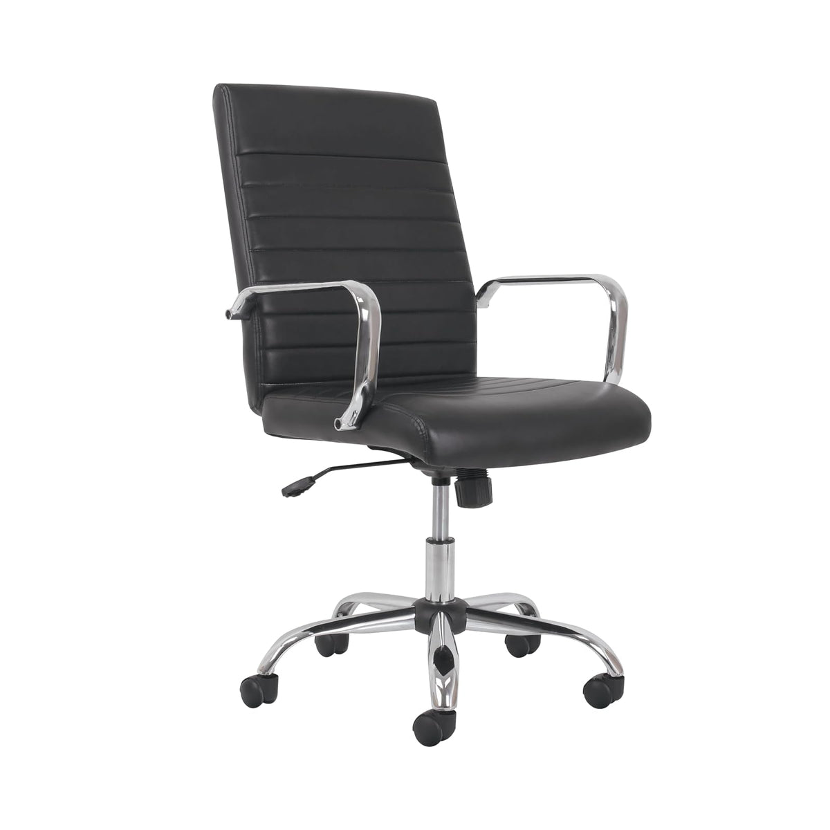 HON Sadie Executive Computer Chair- Fixed Arm for Office Desk, Black Leather with Chrome Accents (HVST511)