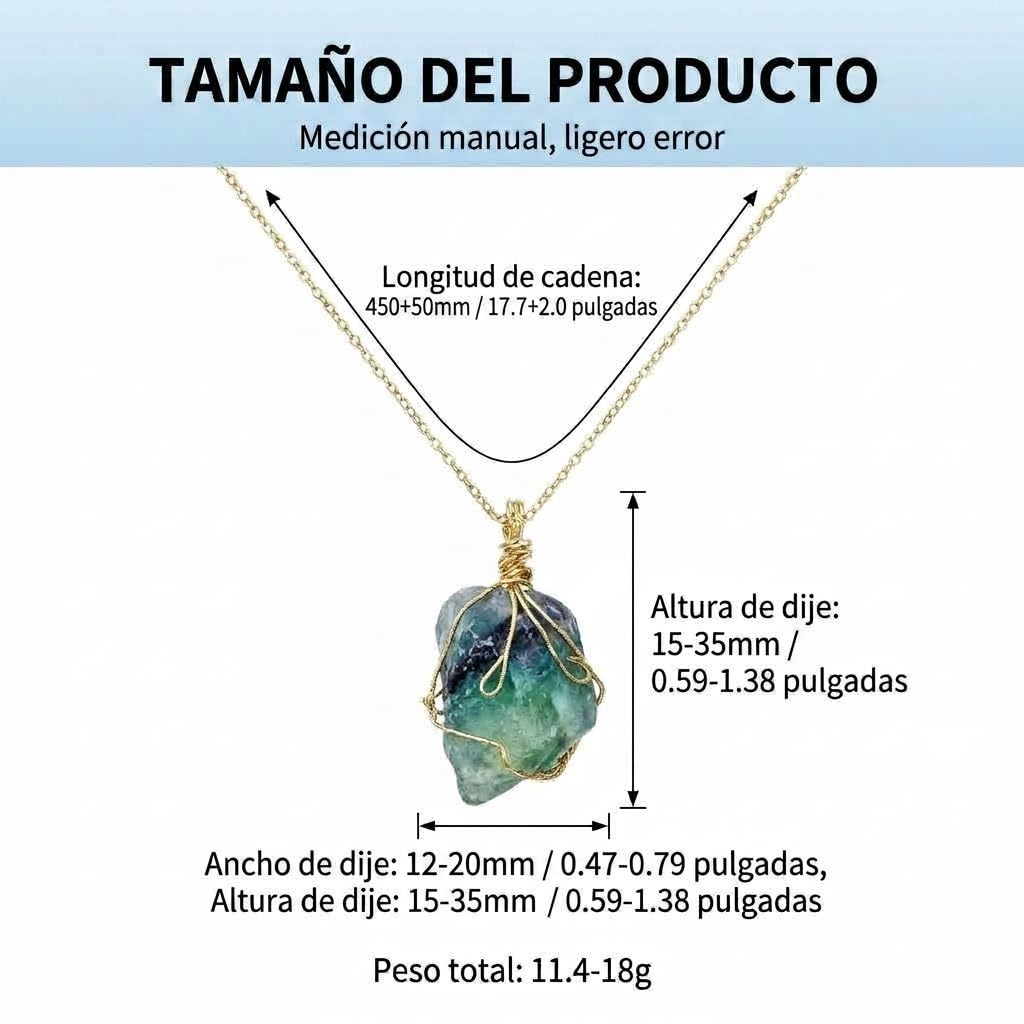 XYPHIELLE Collar de Cristal Fluorita Natural para Mujer, Dije de Piedra Verde Sanadora en Alambre, Joyería Boho de Moda, Regalo de Claridad y Enfoque