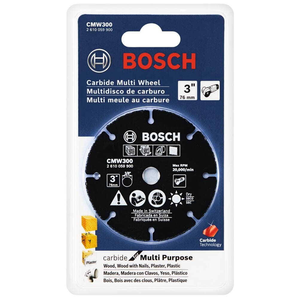 BOSCH CMW300 3 pulgadas Rueda múltiple de carburo compatible con 3/8 pulgadas. Arbor para aplicaciones en madera de corte, madera con clavos, plástico, yeso
