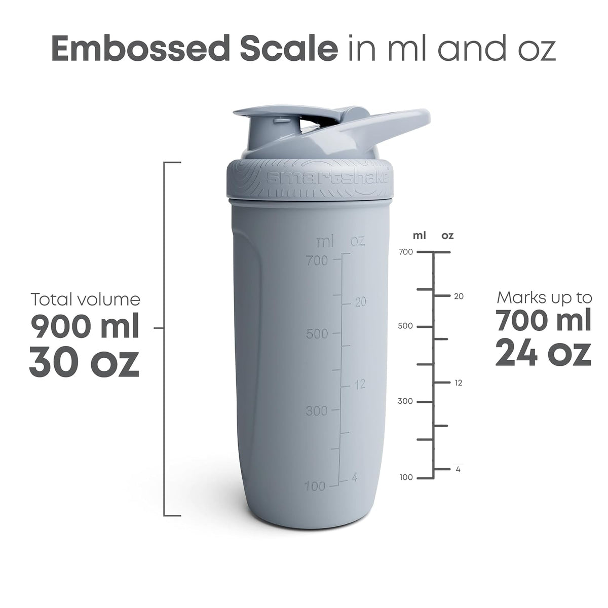 SmartShake Reforce Gris Botella Mezcladora de Acero Inoxidable 900 ml, Libre de BPA