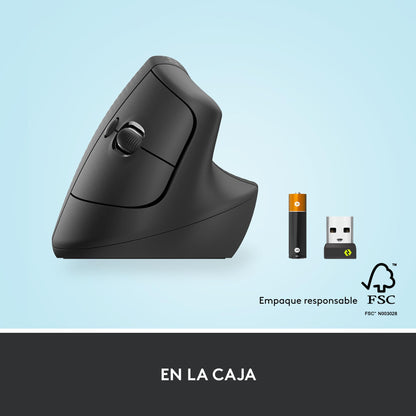 Logitech Lift Mouse Ergonómico Vertical, Inalámbrico, Bluetooth o Receptor Logi Bolt USB, clics Silenciosos, 4 Botones, Compatible con Windows/macOS/iPadOS, Laptop, PC - Grafito