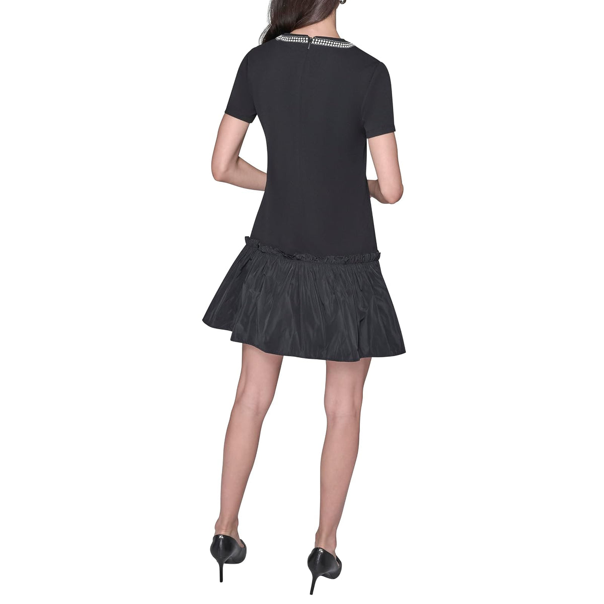 Karl Lagerfeld Short Sleeve Embellished Scuba Crepe Dress Vestido Informal Mujer