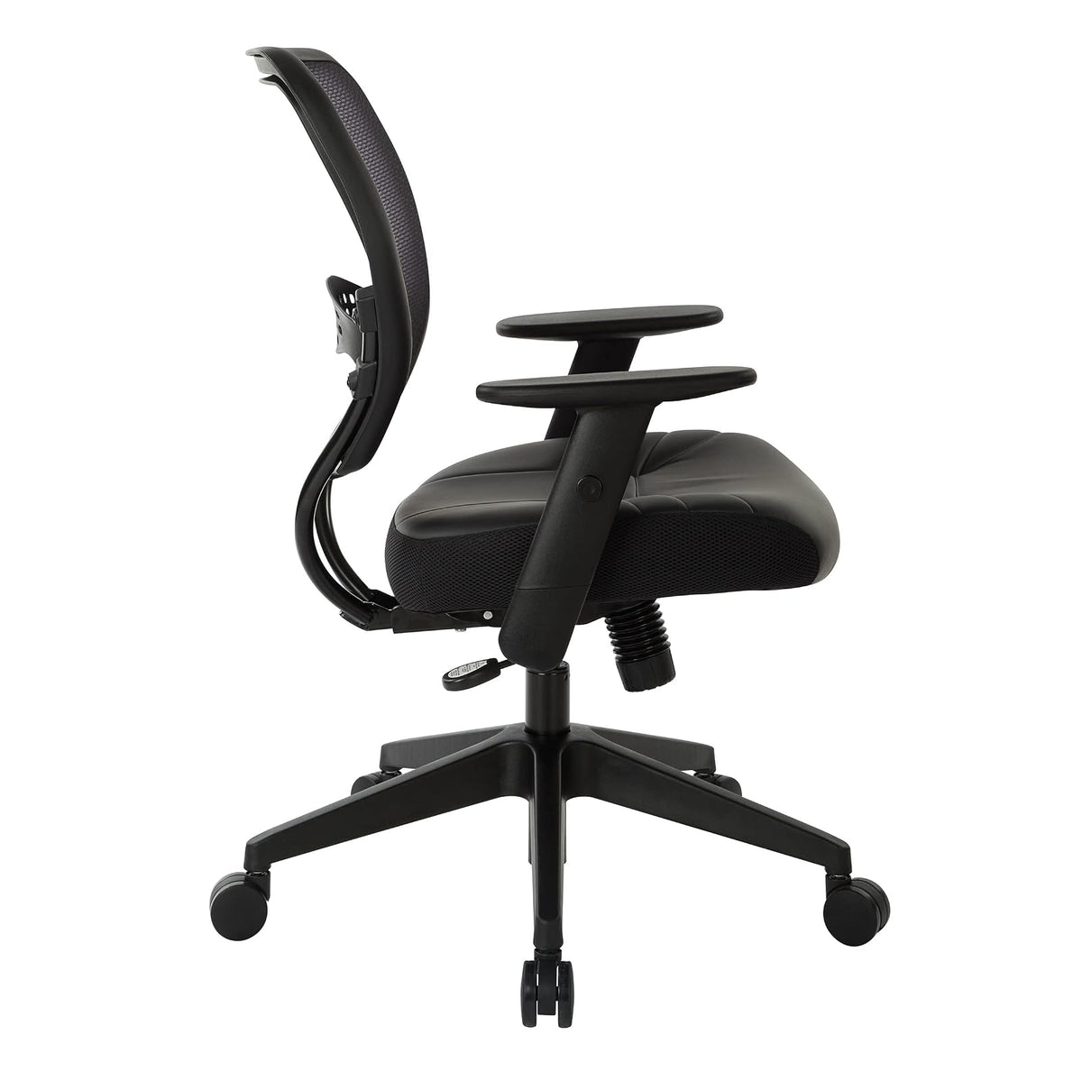 Space Seating Professional AirGrid Asiento de Piel ecológico Negro Acolchado con Respaldo Oscuro, Control de inclinación 2 a 1, Brazos Ajustables y tensión de inclinación con Base de Nailon para