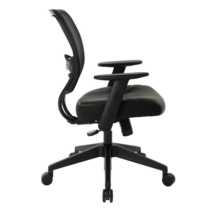 Space Seating Professional AirGrid Asiento de Piel ecológico Negro Acolchado con Respaldo Oscuro, Control de inclinación 2 a 1, Brazos Ajustables y tensión de inclinación con Base de Nailon para