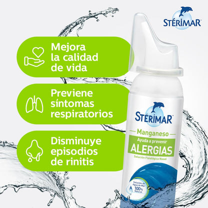 Stérimar Solución Fisiológica Nasal Manganeso 100 ml. | Auxiliar en el Tratamiento y Prevención de Alergias. Uso de 10 a 15 Días. 100% Natural, Eficacia Clínicamente Comprobada.