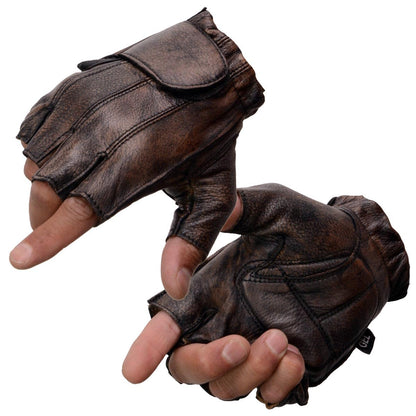 Milwaukee Leather Guantes de Piel para Motocicleta MG7561, Acolchados, sin Dedos, Marrón, Talla L