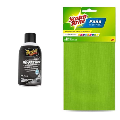 Meguiar's Oficial Air Re-Fresher Eliminador De Olores Black Chrome G181302 57 g + 3M Scotch-Brite Paño Microfibra de Colores