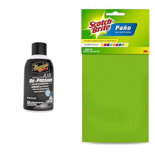 Meguiar's Oficial Air Re-Fresher Eliminador De Olores Black Chrome G181302 57 g + 3M Scotch-Brite Paño Microfibra de Colores