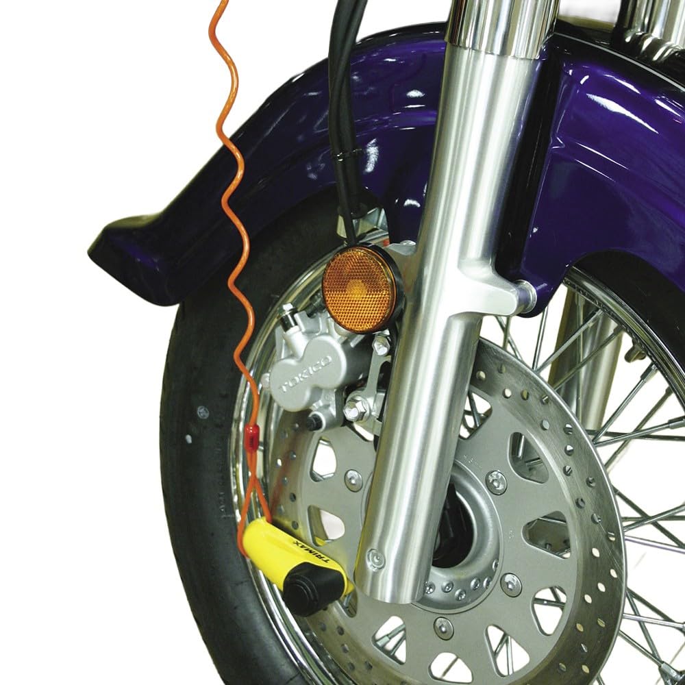 Trimax t665ly Bloqueo de Disco de Metal endurecido, Color Amarillo 10 mm Pin (Largo) de Garganta con Funda y Cable recordatorio