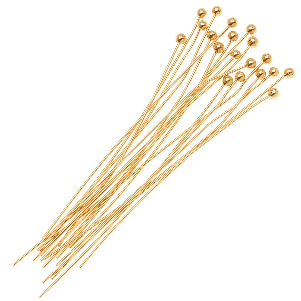 Beadaholique B24/200G 20 Pines de Cabeza de Bola, Calibre 24, 2 Pulgadas, Oro de 22 Quilates
