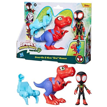 Marvel Spidey and His Amazing Friends, Dino-Webs, Spidey-Rex y Miles “Spin” Morales, Set de Figuras de acción Spider-Man a Escala de 10 cm, Juguetes Infantiles