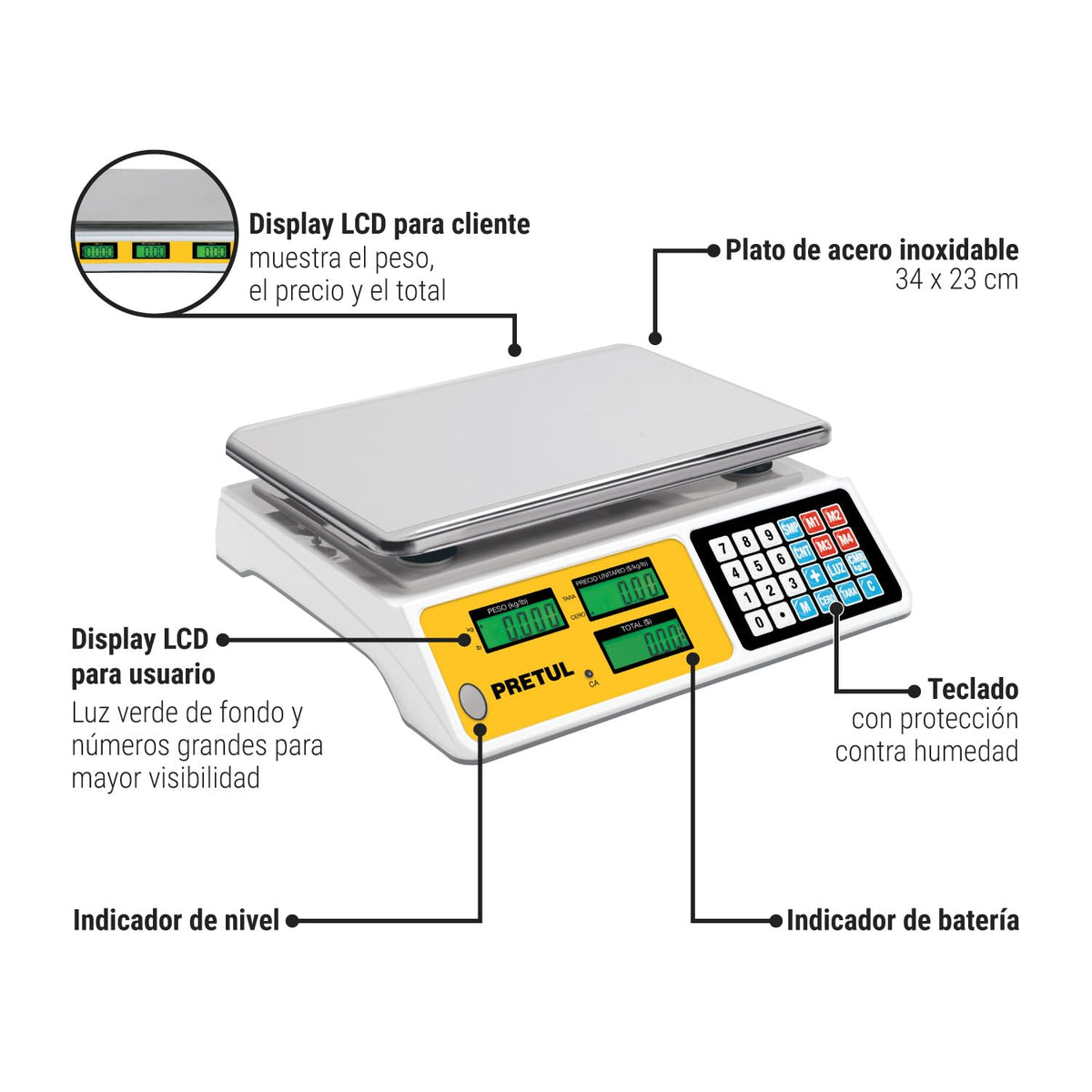 Truper BASE-40P, Báscula electrónica multifunciones, capacidad 40 kg