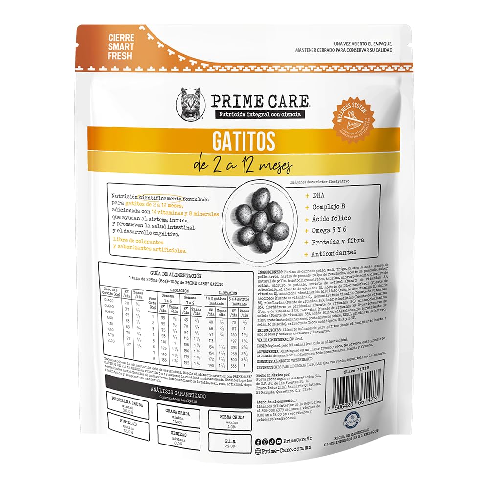 Prime Care Alimento para Gato 1.5 kg, Ideal para Gatitos de 2 a 12 Meses