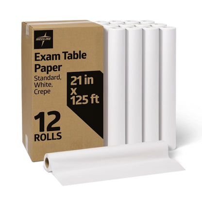 Medline - Papel de mesa para exámenes médicos, papel de mesa crepé, 21 x 15 pies, caja de 12 rollos