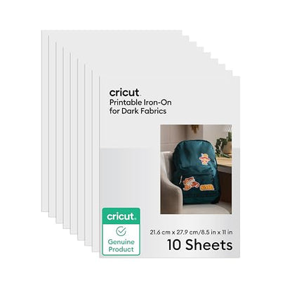 Cricut - Impresora termoadhesiva para telas oscuras, 10 hojas | 10 hojas, 8,5 x 11 in, impresora de inyección de tinta, compatible Joy Xtra, Explore, Maker