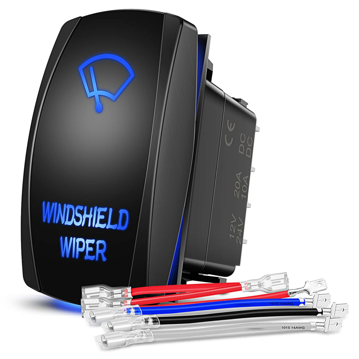 Nilight Windshield Wiper Rocker Switch Led Light Bar Switch 8Pin Laser （ON) On Off DPDT switches 20A/12V 10A/24V Switch Blue with Jumper Wires Set for Cars Trucks RVs,2 Years Warranty - Limpiaparabrisas