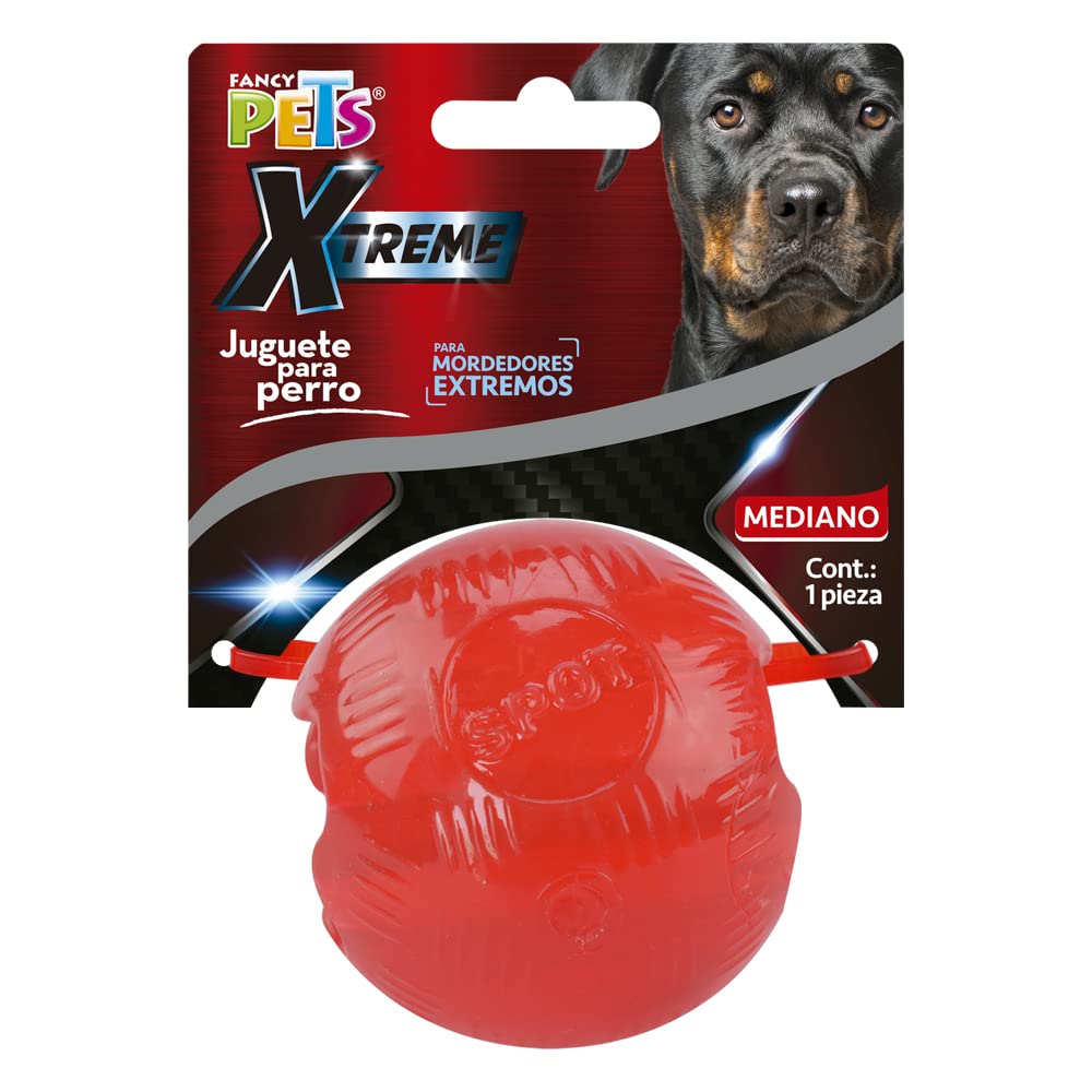 Fancy Pets Juguete Bola Mediana Xtreme para Perros, 8 cm, Goma Resistente Flotante con Orificios para Premios