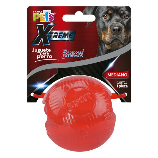 Fancy Pets Juguete Bola Mediana Xtreme para Perros, 8 cm, Goma Resistente Flotante con Orificios para Premios