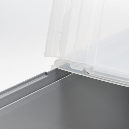 IRIS USA 42 L Caja de Archivos Plástica con Tapa de Bisagra para Archivos Carta/Legal, 4 Paquete, Bin Organizador Libre de BPA, Apilable y Anidable, Gris/Translúcido
