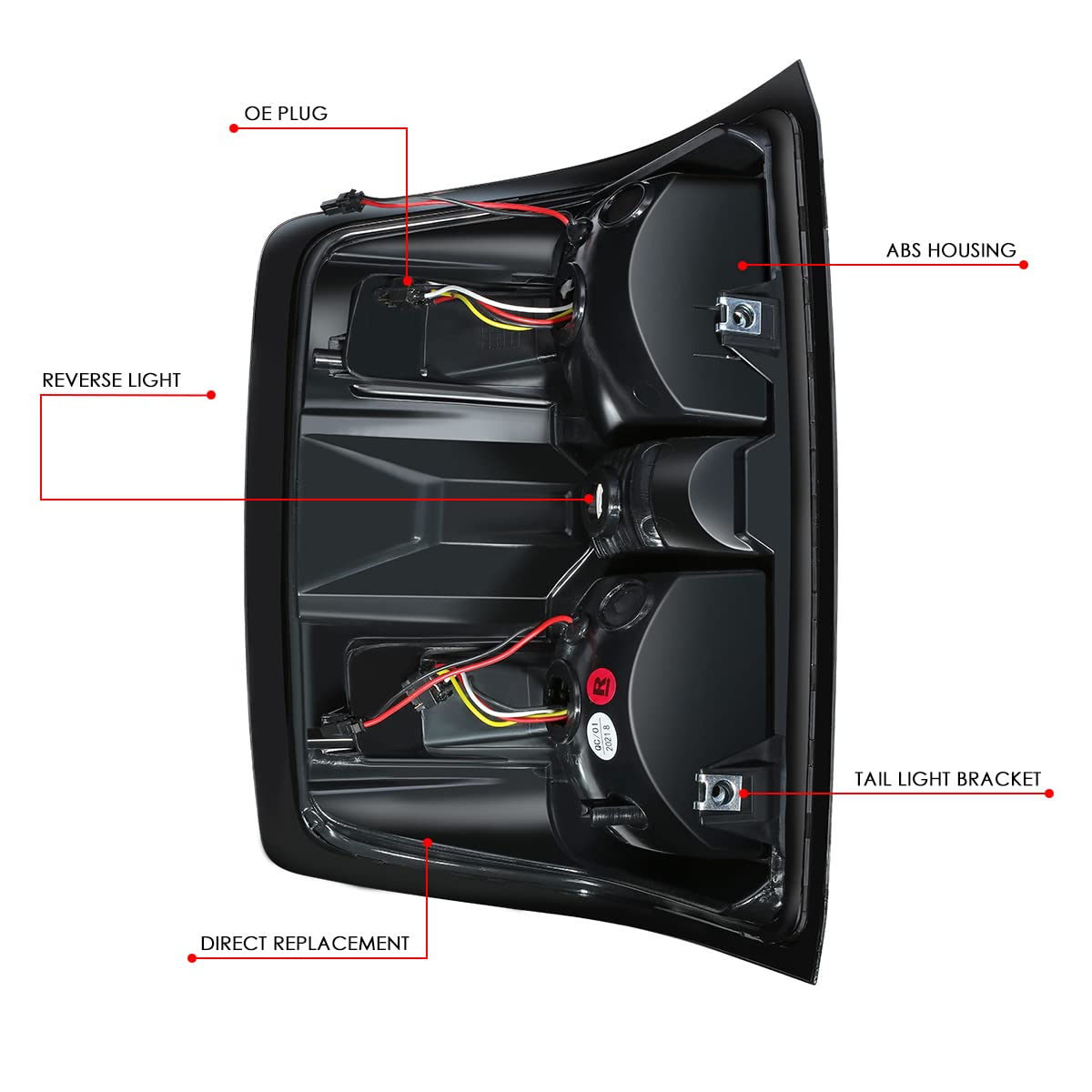 DNA MOTORING TL-ZTL-002E-RD Par de Luces traseras LED de Freno compatibles con 15-19 Silverado 2500 HD 3500 HD/Sierra 3500 HD, Lente Transparente roja
