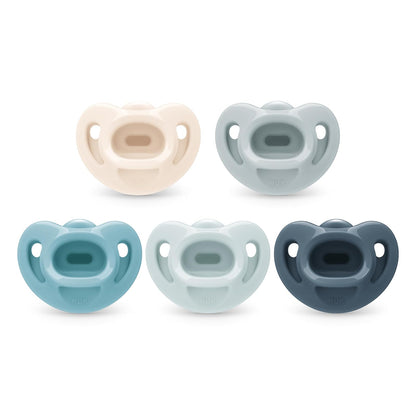 NUK Chupones de Ortodoncia 100% Silicona, 0-6 Meses, Paquete de 5 - 0-6 meses - Paquete de 5 - Azul