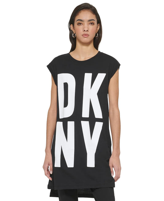 DKNY Sportswear Vestido Playera con Logotipo y Manga Casquillo Playera, Vestido para Mujer