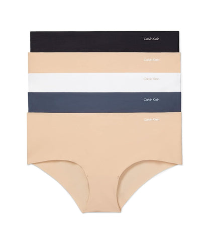 Calvin Klein Invisibles Pantaletas sin Costuras para Mujer, Paquete de 5 - CH - Negro, Azul Marino, Blanco, Caramelo Claro, Caramelo Claro