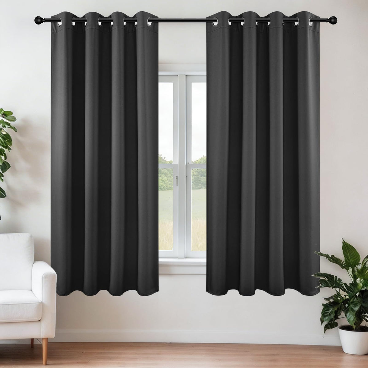Joydeco Juego de Cortinas Opacas con Ojales, 2 Paneles - Gris Oscuro - 106.7An x 160Al cm (2 Paneles)