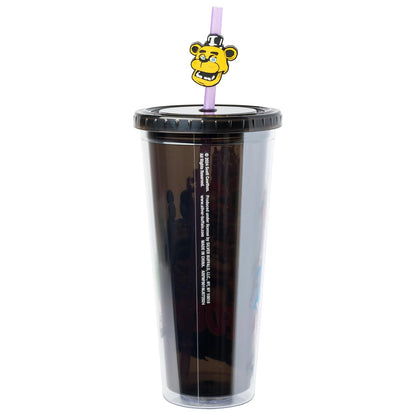 Silver Buffalo Five Nights at Freddy's - Taza fría de plástico con tapa y popote con Freddy Fazbear, Foxy, Chica y Bonnie, 24 onzas