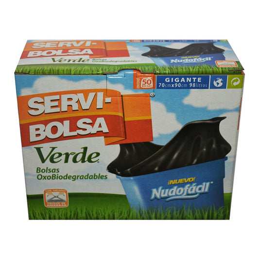 Servi-Bolsa SB Institucional Bolsas para Basura Biodegradables con Nudo Fácil, color Negro, Gigante, 70 x 90 cm