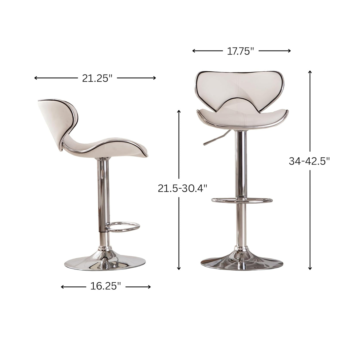 Roundhill Furniture Masaccio - Taburete Giratorio Ajustable de Piel sintético Acolchado con Base cromada, Juego de 2, Color Blanco