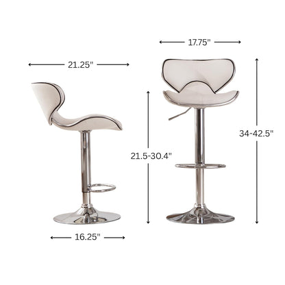 Roundhill Furniture Masaccio - Taburete Giratorio Ajustable de Piel sintético Acolchado con Base cromada, Juego de 2, Color Blanco