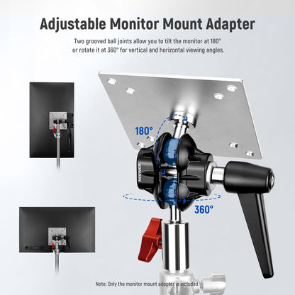 NEEWER Adaptador de Soporte de Monitor con Soporte VESA, Adaptador de Soporte de Luz de Aleación de Aluminio,Tornillo M4 de Rótula Doble de 360° y Receptor de 5/8 ", Carga Máxima 14lb/6.3kg(MA001