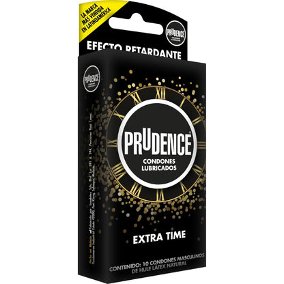 Prudence Extra Time Condones Retardantes 10 Pzs | Sin aroma, lubricados, látex natural, sensación natural, efecto retardante
