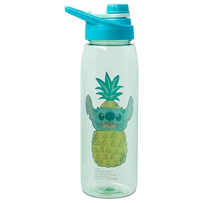 Silver Buffalo Disney Lilo and Stitch Pineapple Pop Up Peek-A-Boo Botella de agua con tapa atornillada, 28 onzas