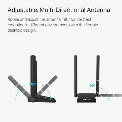 TP-Link Adaptador USB WiFi AC1300Mbps de Doble Banda 5dBi de Alta Ganancia Antena 2.4GHz/5GHz Adaptador de Red inalámbrico para PC de computadora (Archer T4U Plus) - Compatible con Windows 11/10, Mac