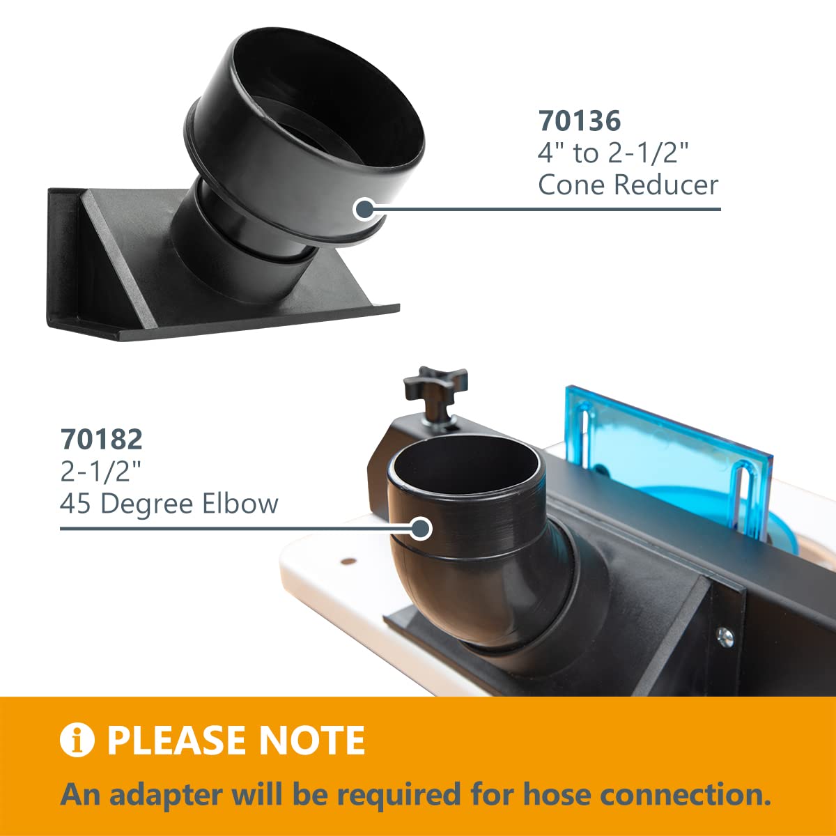 POWERTEC 71733 - Kit de protección para brocas de enrutador de tamaño completo con puerto de polvo para mesa de enrutador | Adaptador de recolección de polvo de 2.5 pulgadas
