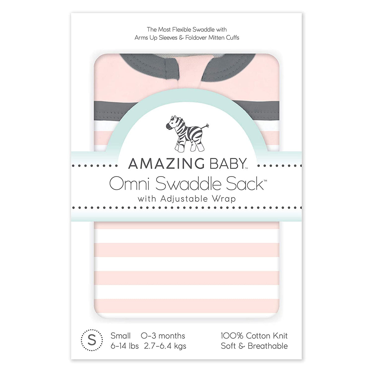 Amazing Baby Omni - Saco envolvente de 6 vías con mangas envolventes y puños de manopla, fácil transición de envoltura, mejor sueño para niñas recién nacidas, rayas rosas, S de 0 a 3 meses