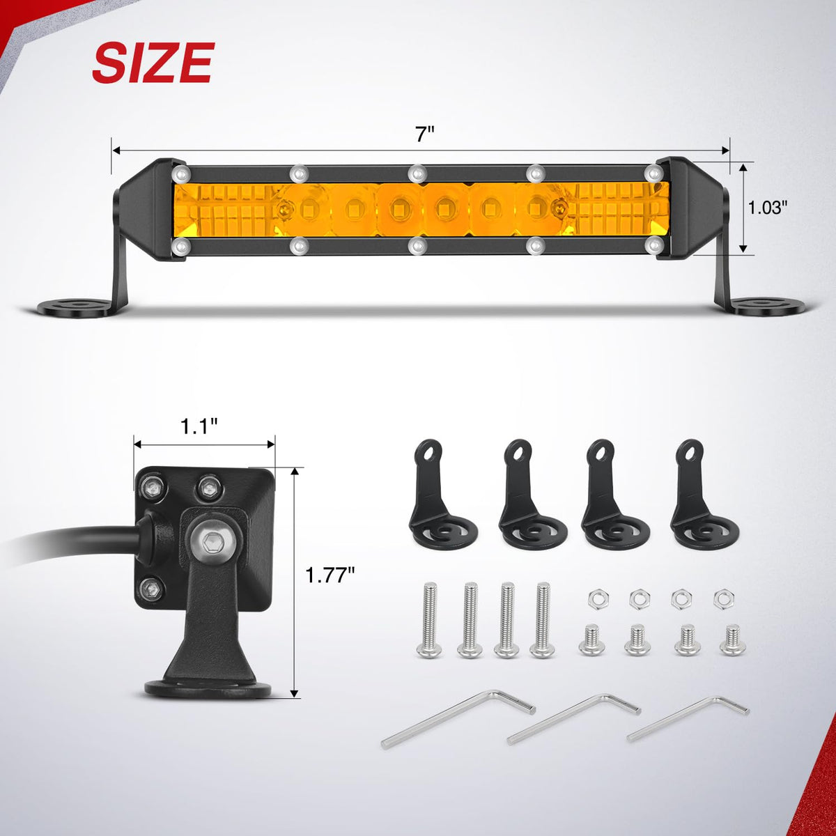 Nilight - Barra de luz LED delgada, 2 unidades de 7 pulgadas, 16 LED, combinación de inundación de punto de una sola fila, color ámbar, para conducción de niebla de 12 V, 24 V, ATV, camioneta, tractor