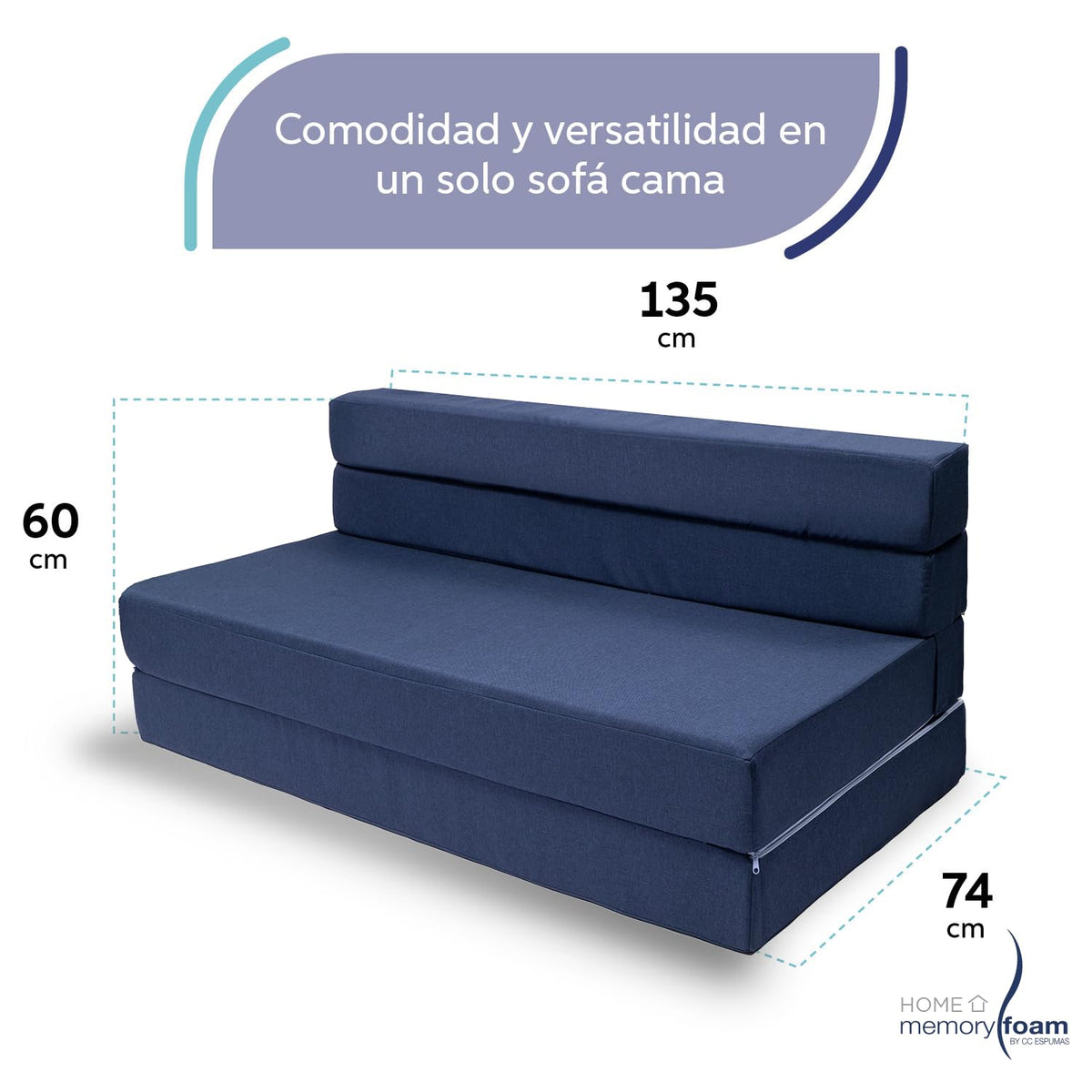 Memory Foam Sofa Cama Cozy Plegable Home (Azul, Matrimonial)