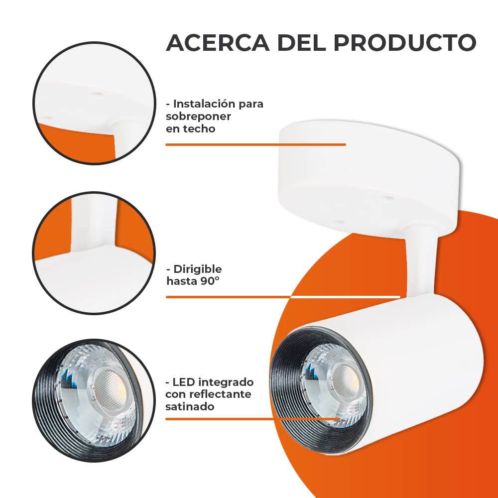 Tecnolite - Lámpara de Techo para Interior de Casas Beid II, Potencia 4.7 Watts, Foco Incluído. Función Dirigible hacia Diferentes Ángulos, Spot LED de Sobreponer. Iluminación Interior