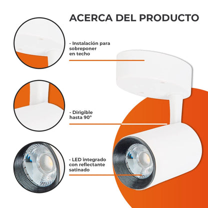Tecnolite - Lámpara de Techo para Interior de Casas Beid II, Potencia 4.7 Watts, Foco Incluído. Función Dirigible hacia Diferentes Ángulos, Spot LED de Sobreponer. Iluminación Interior