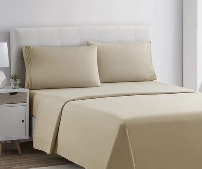 CLARA CLARK Premier 1800 Collection Hoja de Cama Set, Juego de sábanas 4 Piezas, Beige Cream, Talla Queen