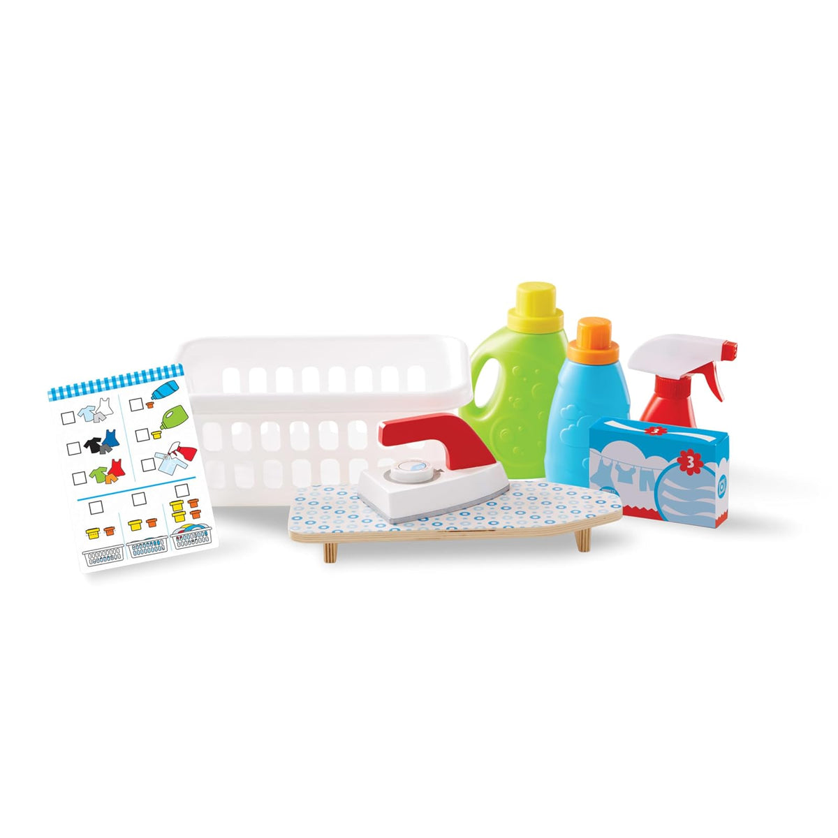 Melissa & Doug Set de Juego de Cesta de Lavandería con Plancha de Madera, Tabla de Planchar, y Accesorios, Juego de Imitación (11 Piezas) - Multilingüe